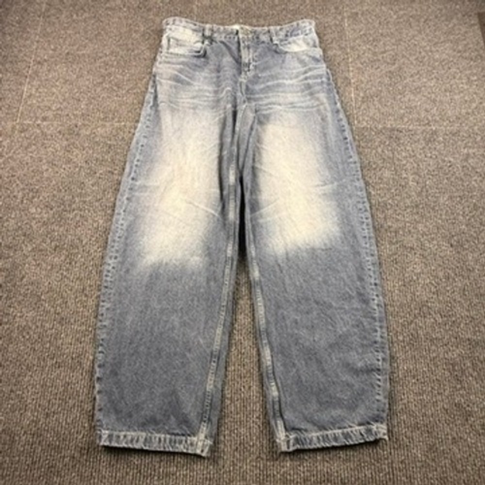 Bershka Wide Leg Skater Jeans Womens Size 8 Blue Faded Baggy Denim